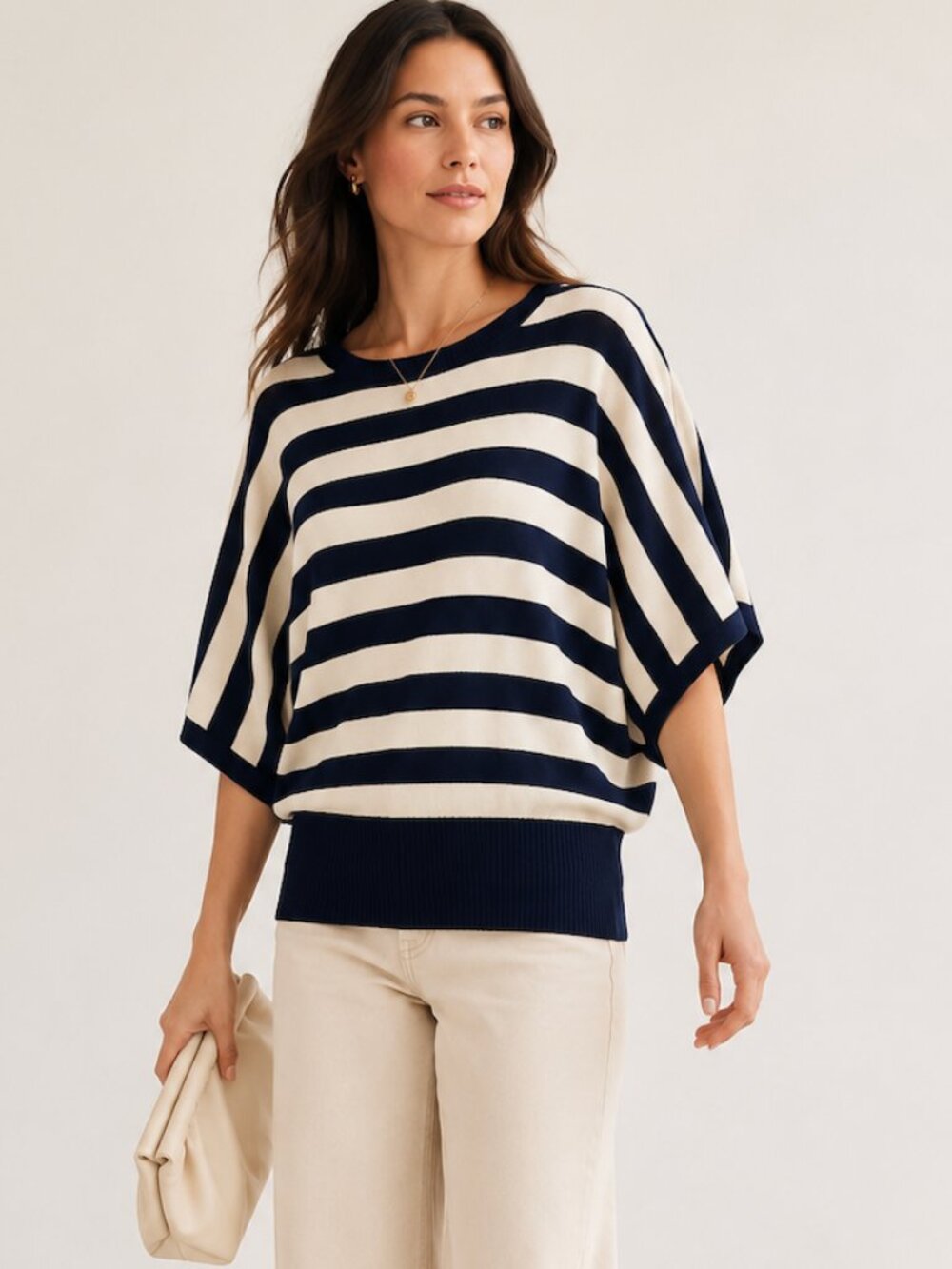 MOTH Anthropologie Navy Cream Striped Dolman Sweater Oversized Batwing Top M